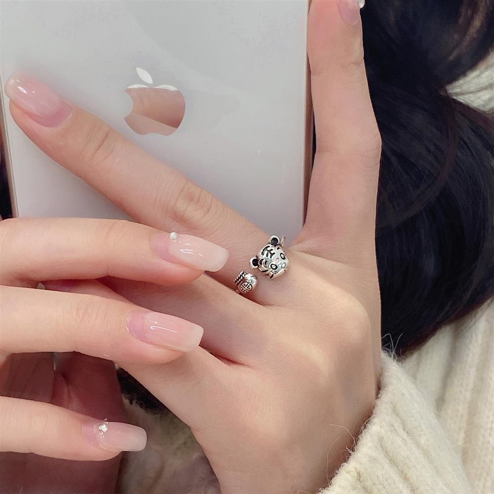 Nhẫn mạ bạc S925 hình chú hổ dễ thương có thể điều chỉnh kích cỡ