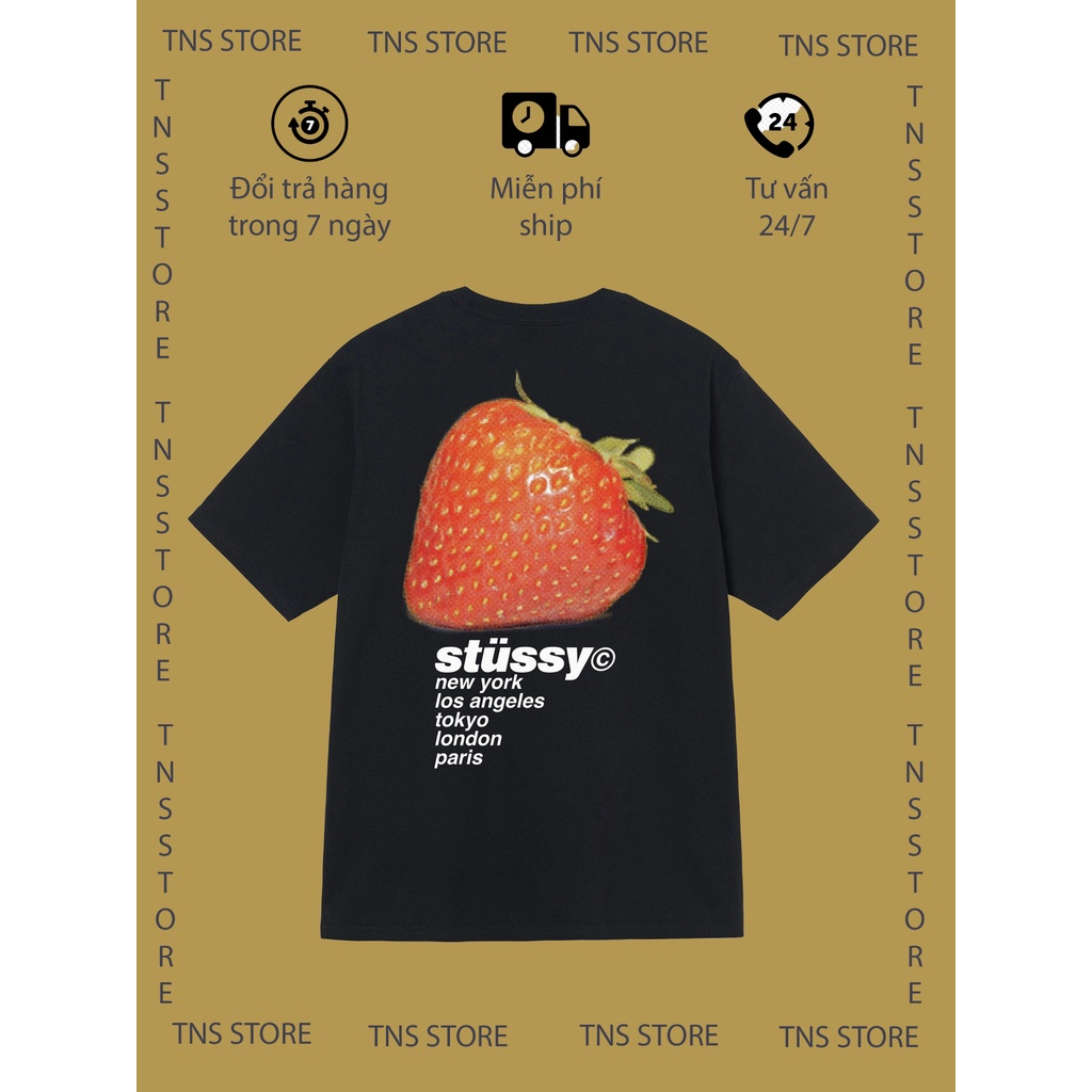 Áo thun tay lỡ Stussy quả dâu basic TNS STORE , Áo thun unisex nam nữ form rộng oversize chất liệu Cotton