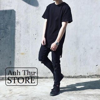 [VẢI XỊN+KÈM HÌNH THẬT] Áo thun Overtee NAM NỮ sole xẻ tà màu đen size M<L<XL [MA] by94