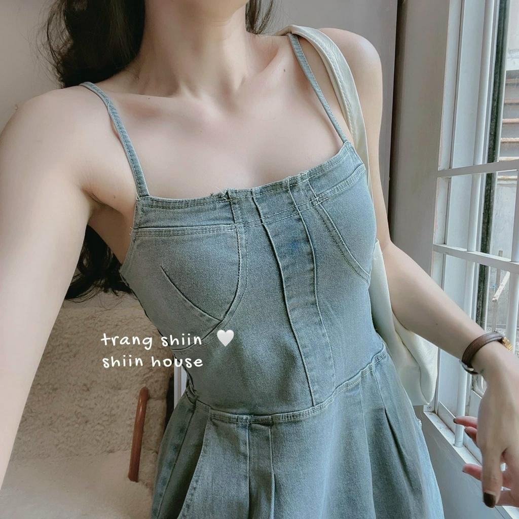 Đầm Jean 2 Dây Dáng Xòe Sành Điệu Nữ Tính,Đầm Midi Ôm Eo Tôn Dáng Dự Tiệc Đi Chơi Sang Chảnh