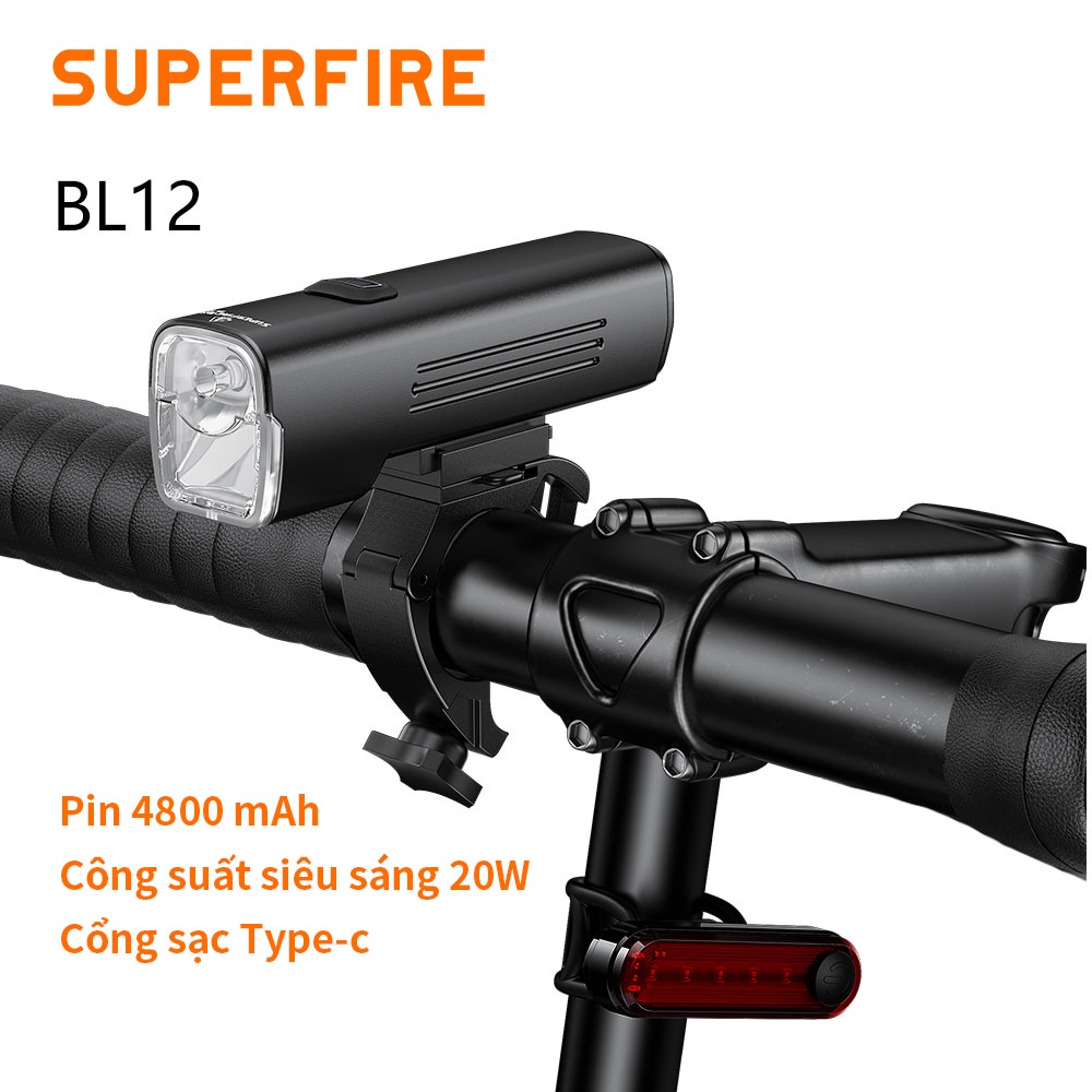 SUPERFIRE BL12 Đèn Pha led Siêu Sáng Chống Thấm Nước Có Thể Sạc Lại Dành Cho Xe Đạp
