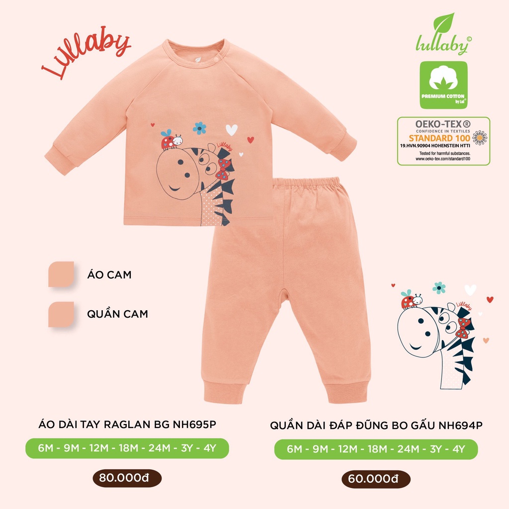 [CHÍNH HÃNG] Bộ dài tay vai raglan cotton mềm mịn bé gái trẻ em Lullaby