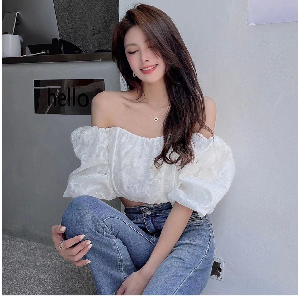 【ZHELIHANGFEI】Áo Chiffon Tay Phồng Cổ Chữ V Thời Trang Cao Cấp Quyến Rũ Cho Nữ