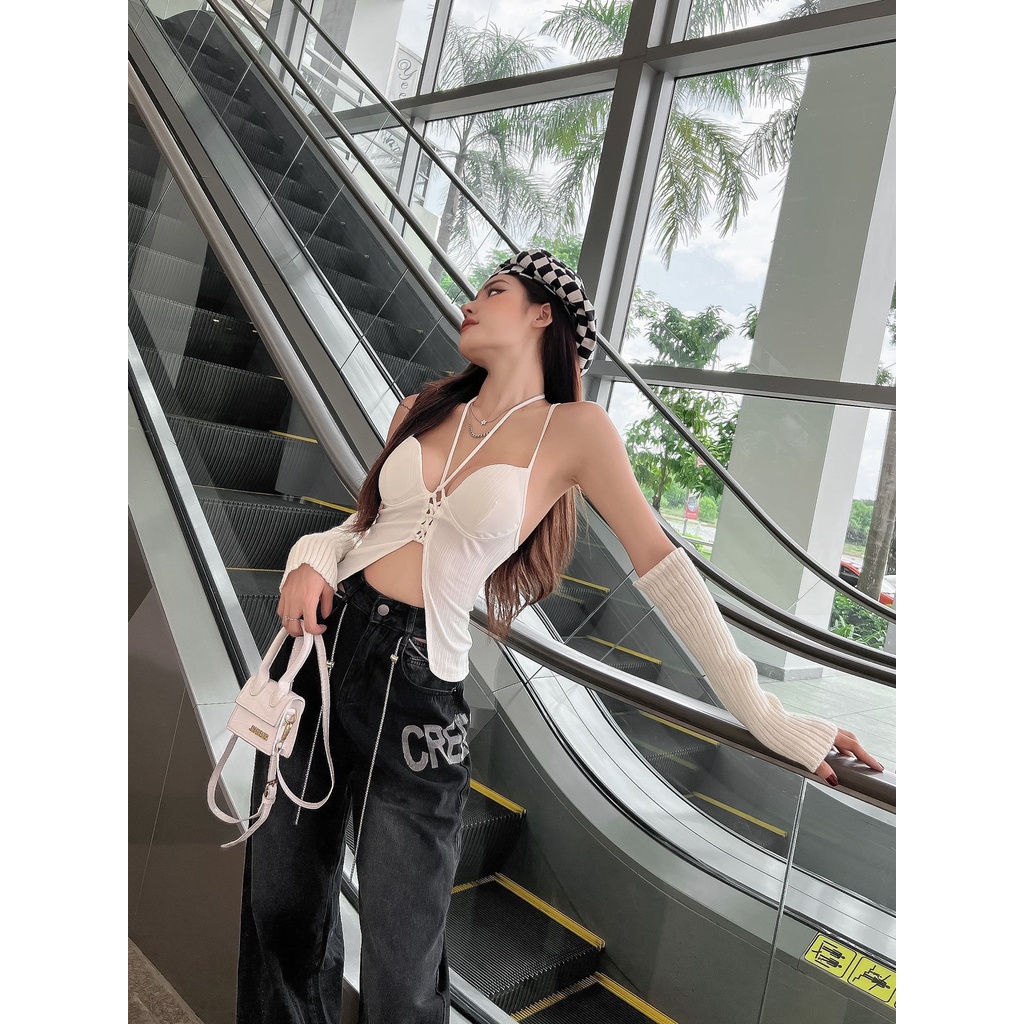 Áo 2 Dây Đan Cut Xẻ Táo Bạo LSEOUL A2562 Chất Thun Co Dãn Gợi Cảm Quyến Rũ Trẻ Trung Năng Động