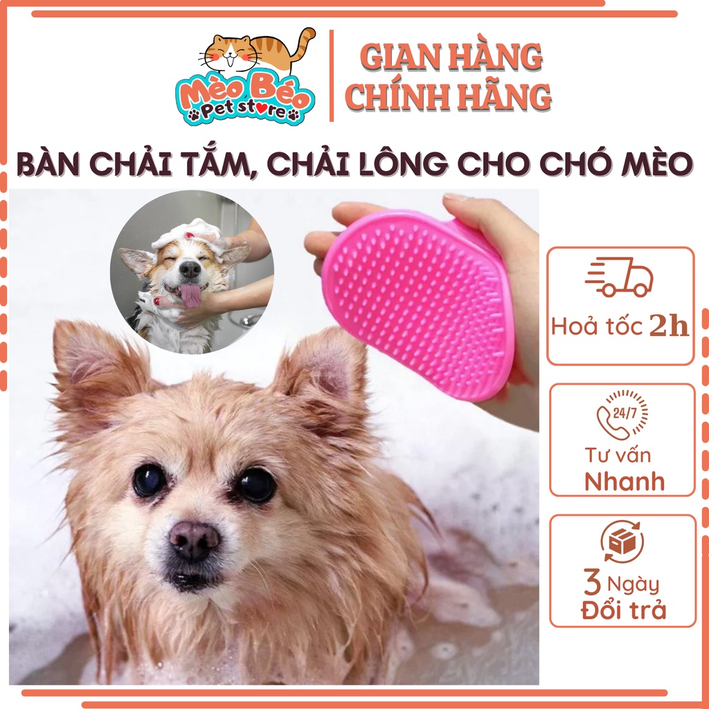 Găng tay tắm chó mèo - Găng tay massage chải lông cho chó mèo hình bầu dục- Mèo Béo Petshop