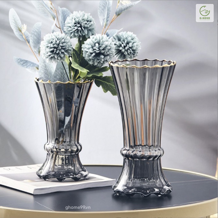 Bình hoa thuỷ tinh miệng loe Ghome, bình cắm hoa trang trí nhà cao cấp cho không gian nhà siêu xinh, sang trọng BTT2021