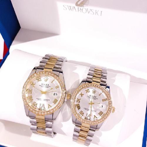 Đồng hồ Rolex nam nữ cao cấp dây đúc hợp kim NGUYÊN KHỐI không gỉ, không phai màu, mặt đính hạt - Bảo hành 12 tháng