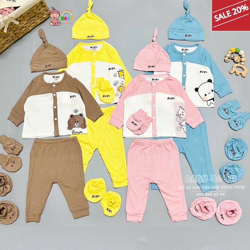 Joyo - Bộ sơ sinh cúc giữa / phụ kiện mũ, bao tay chân mềm mại, điều hoà thân nhiệt