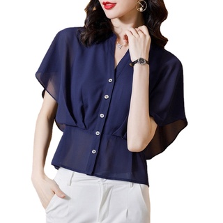 Áo Sơ Mi Chiffon Tay Ngắn Dáng Rộng Phong Cách Hàn Quốc Thời Trang Cho Nữ