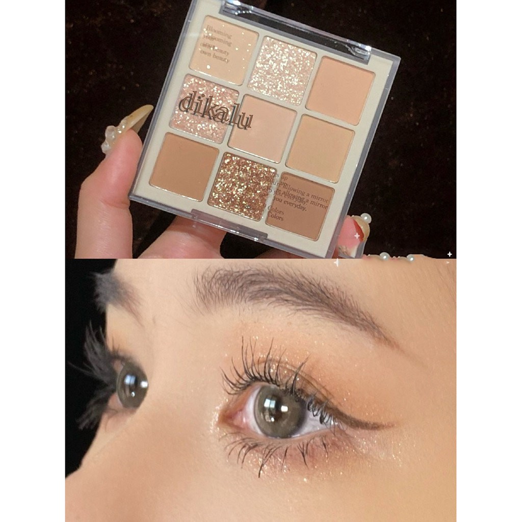 Bảng phấn mắt Dikalu 9 màu lì lấp lánh trang điểm đa năng