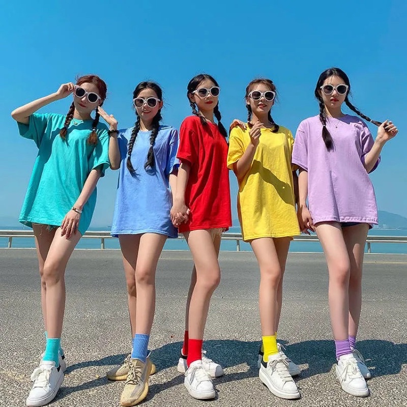 Áo Thun Nam Nữ Nhiều Màu, Áo Phông Trơn Màu Đen Trắng Hồng Cổ Tròn Phom Rộng Suông Basic Mùa Hè Năng Động Loại 1