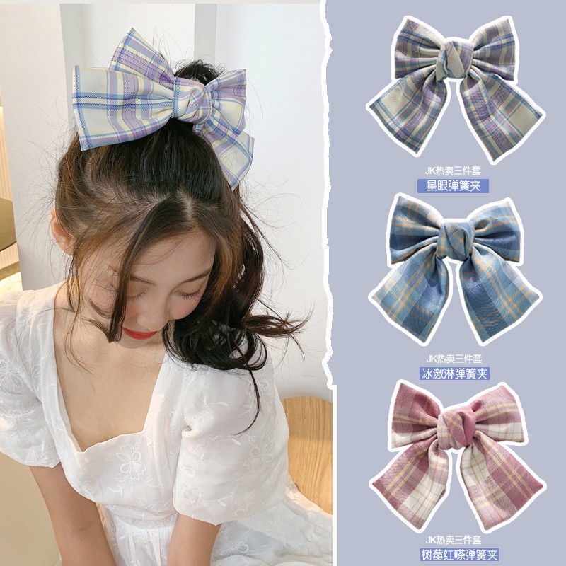 Kẹp Tóc Nơ Lớn Họa Tiết Kẻ Sọc Phong Cách Lolita Nhật Bản Dành Cho Nữ