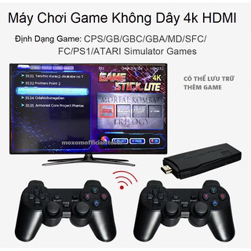 Máy chơi game cầm tay  không dây ,tích hợp 3500 trò chơi kết nối TV 4K qua cổng HDMi ,tặng thẻ nhớ 32GB .Bảo hành 2 năm.