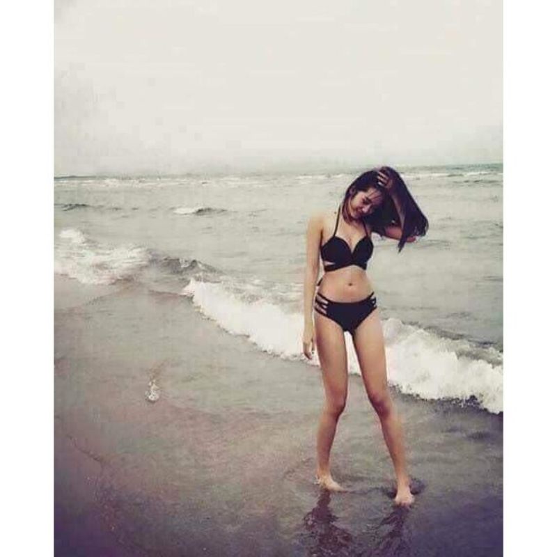 Đồ Bơi Đi Biển, Bikini 2 Mảnh, Bộ Bơi Ngực Chéo Dây Quần Cạp Thấp Màu Đen [Kèm Ảnh Thật] | BigBuy360 - bigbuy360.vn