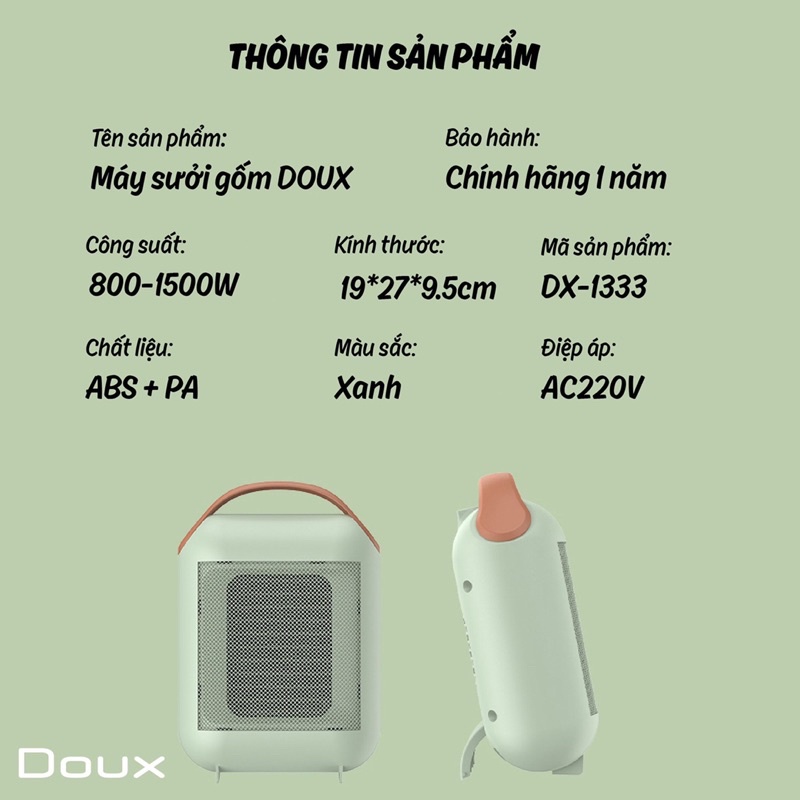 Máy sưởi gốm doux chính hãng bảo hành 1 năm