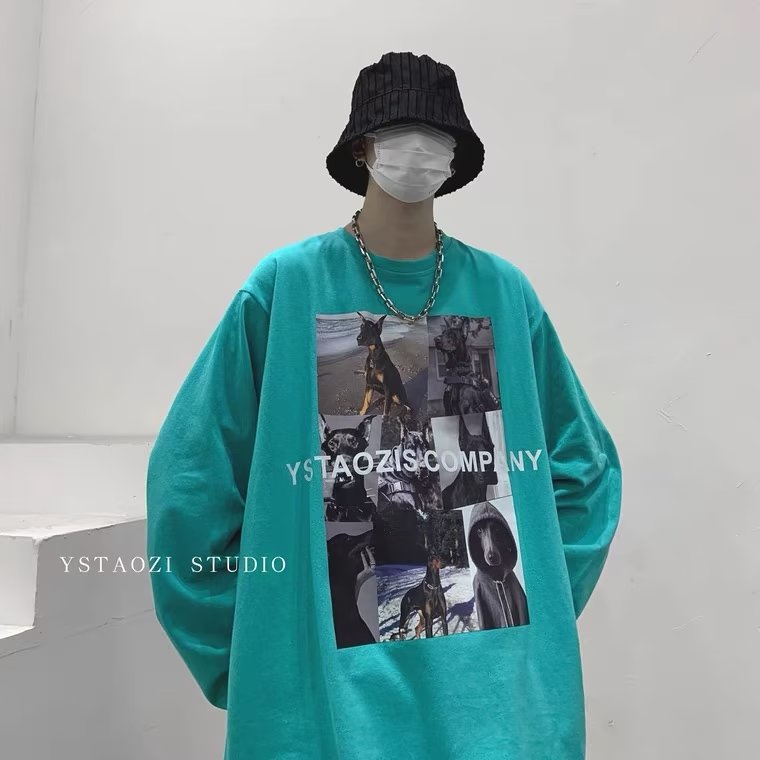 Áo Thun Tay Dài Dáng Rộng Cổ Tròn In Họa Tiết Hoạt Hình Thời Trang Thoải Mái Cho Nam Và Nữ size M-5XL