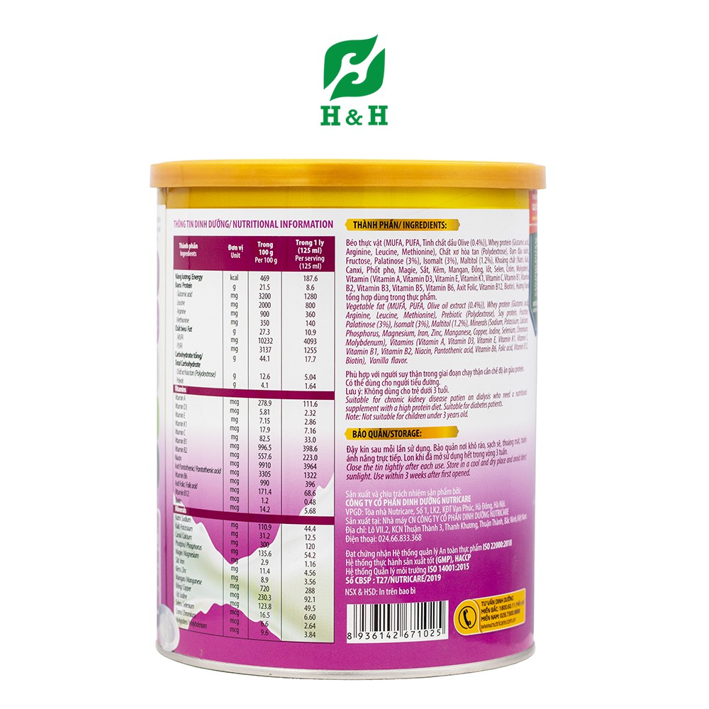 Sữa bột NUTRICARE KIDNEY 2 dành cho bệnh nhân suy thận sau lọc thận - 900g/ 400g