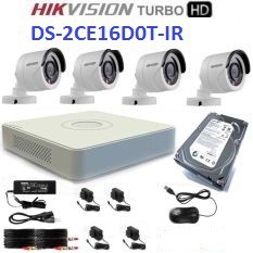 TRỌN BỘ 4 CAMERA HIKVISION DS-2CE16D0T-IR (HD 2.0MP) + ĐẦU GHI HÌNH DS-7104HQHI-k1+ ổ cứng western 500G