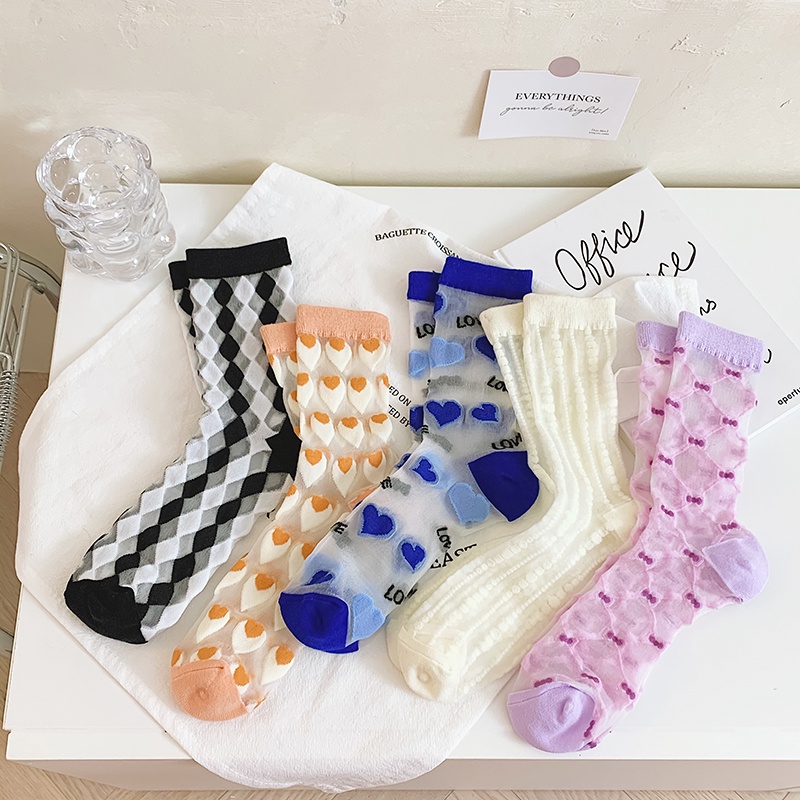 Ins Trendy Glass Silk Sheer Socks Women Transparent Thin Tulle Socks Crystal Silk Female Nylon Socks
