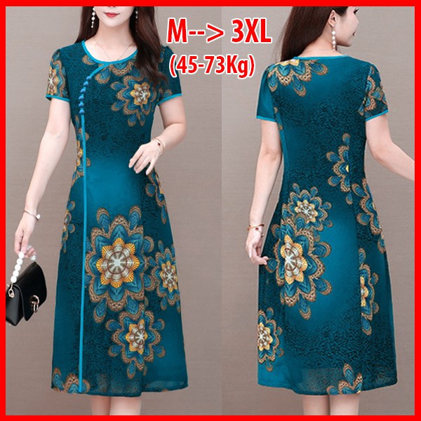 GOTI – Đầm Dự Tiệc Trung Niên Cao Cấp Dáng Dài, Tay Lỡ Vải Voan 2 Lớp Cho Người Mập 3240