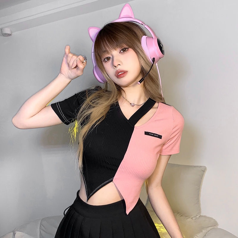 Niche Hot Girl Áo Thun Tay Ngắn Khoét Rỗng Phong Cách Millennium Cổ Điển KISF Scheming