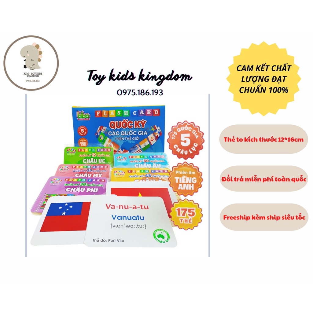 Flash Card Cờ Các Nước - Quốc Kỳ Các Quốc Gia Trên Thế Giới (5 châu lục , 175 thẻ)