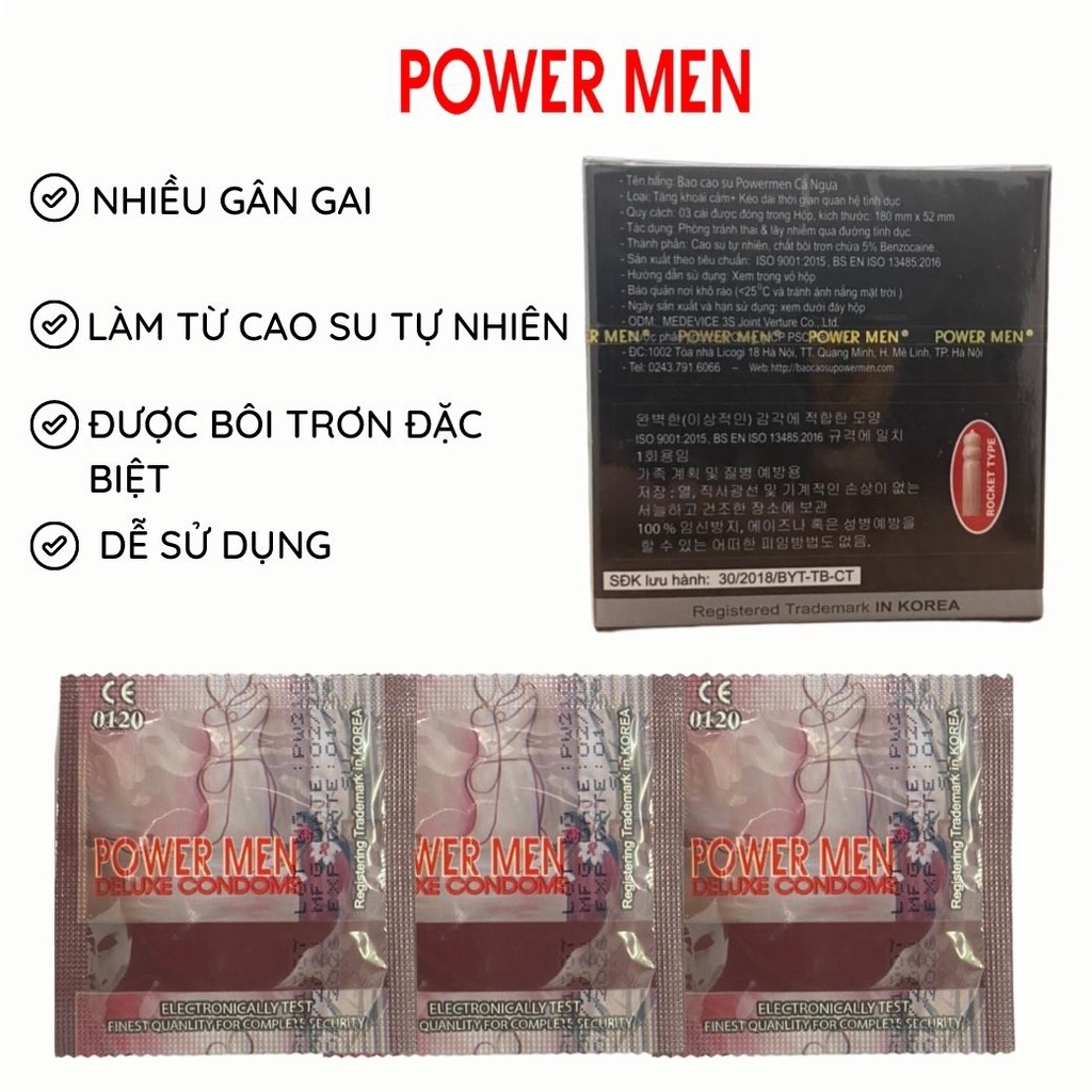 Combo 4 hộp bao cao su POWERMEN LONG SHOCK TYPE hộp 12 bao có gân gai giúp kéo dài thời gian tăng khoái cảm