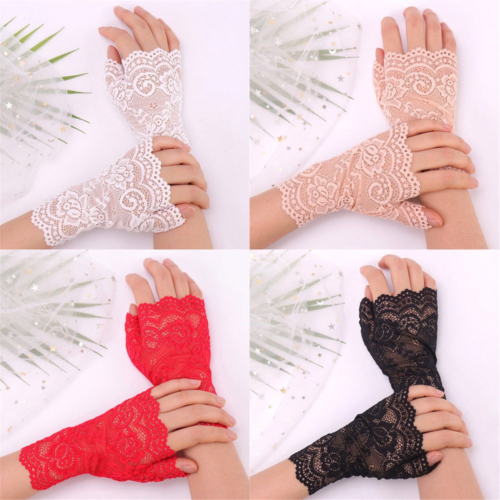 MIHAN1 Women Lace Gloves Dance Fingerless Mittens Short Gloves Half Finger Sunscreen Fashion Spring Summer Driving Gloves/Multicolor