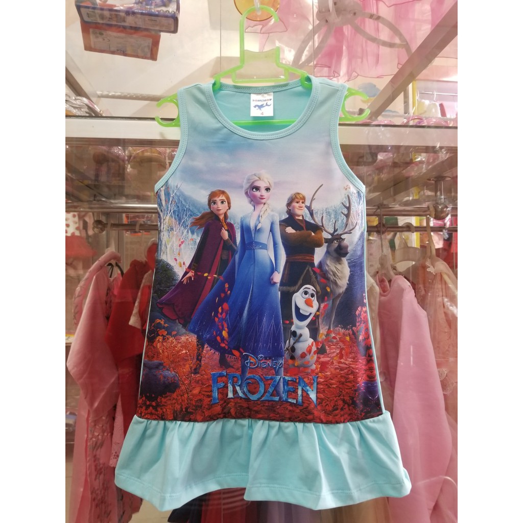 Đầm thun cotton 3d in công chúa elsa frozen 2