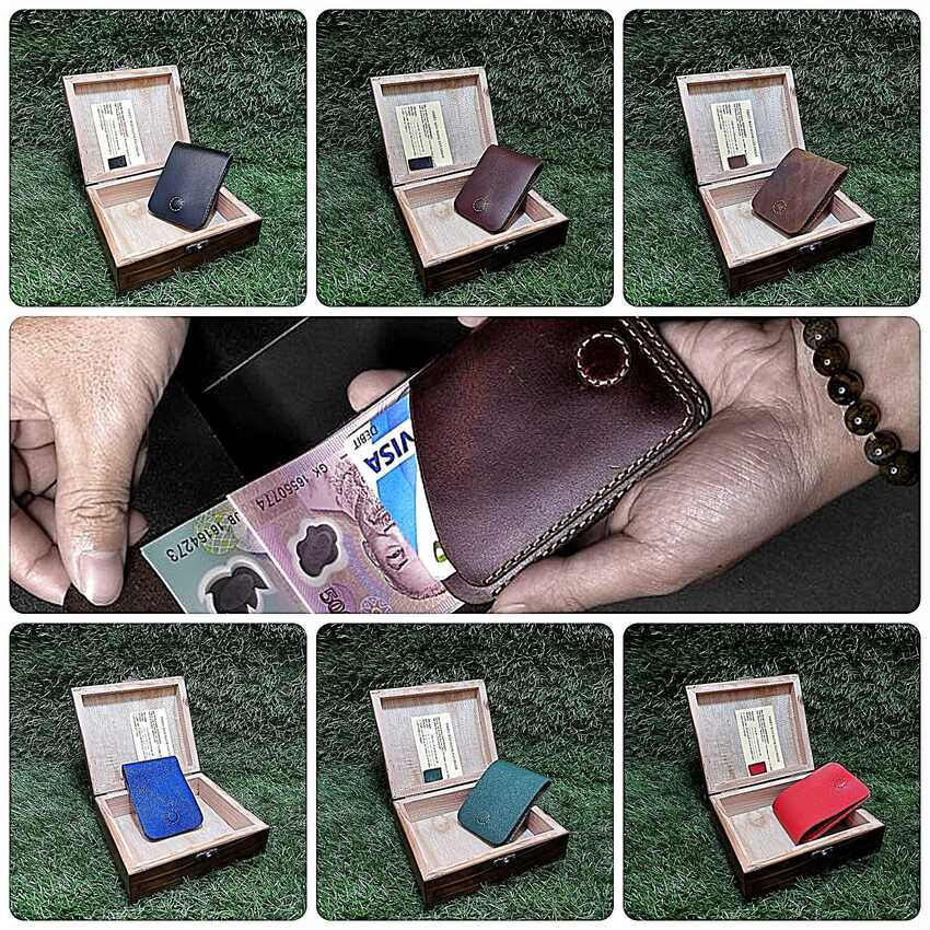 Ví Da Mini cao cấp Smart-Wallet thông minh trang bị nam châm – Đựng trong hộp gỗ cao cấp – 6 màu - Kèm mẫu da thử