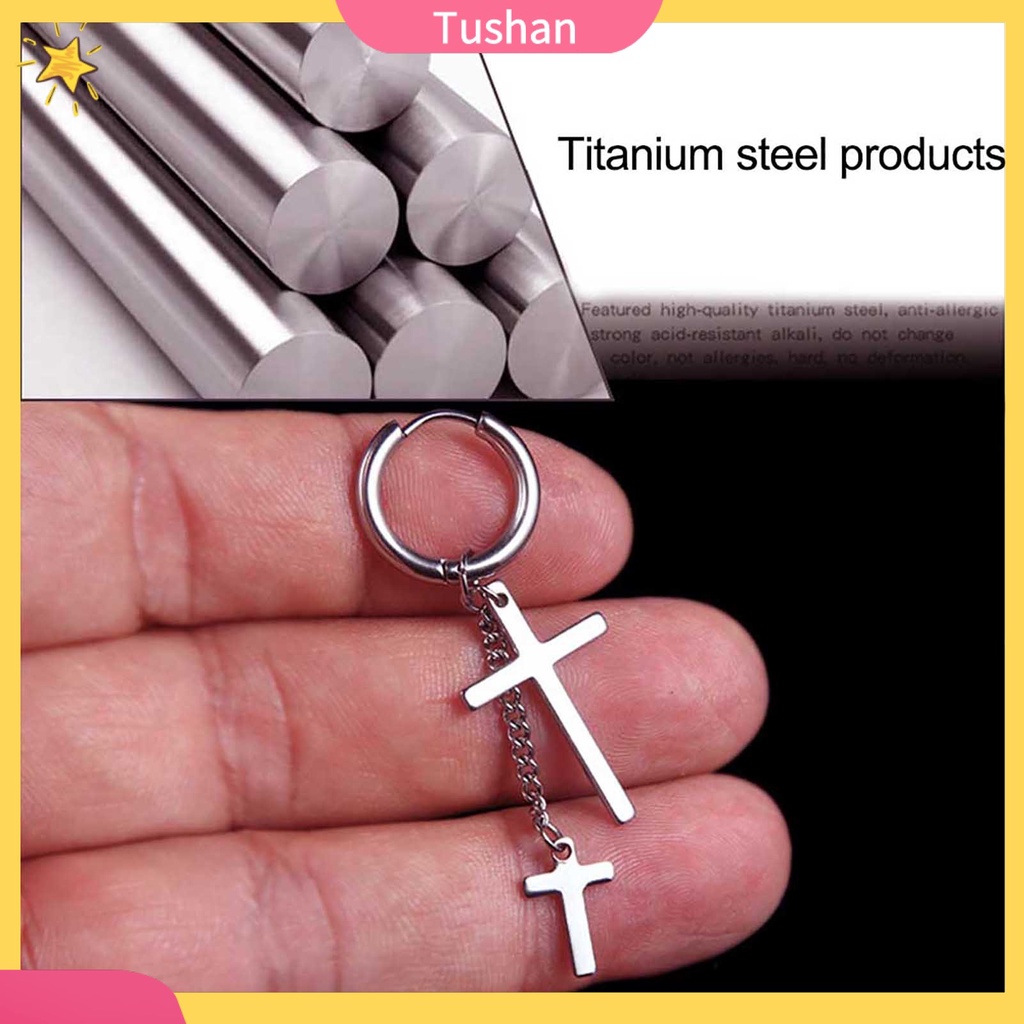 Khuyên tai dạng xỏ/ kẹp dài bằng thép không gỉ cho nam và nữ