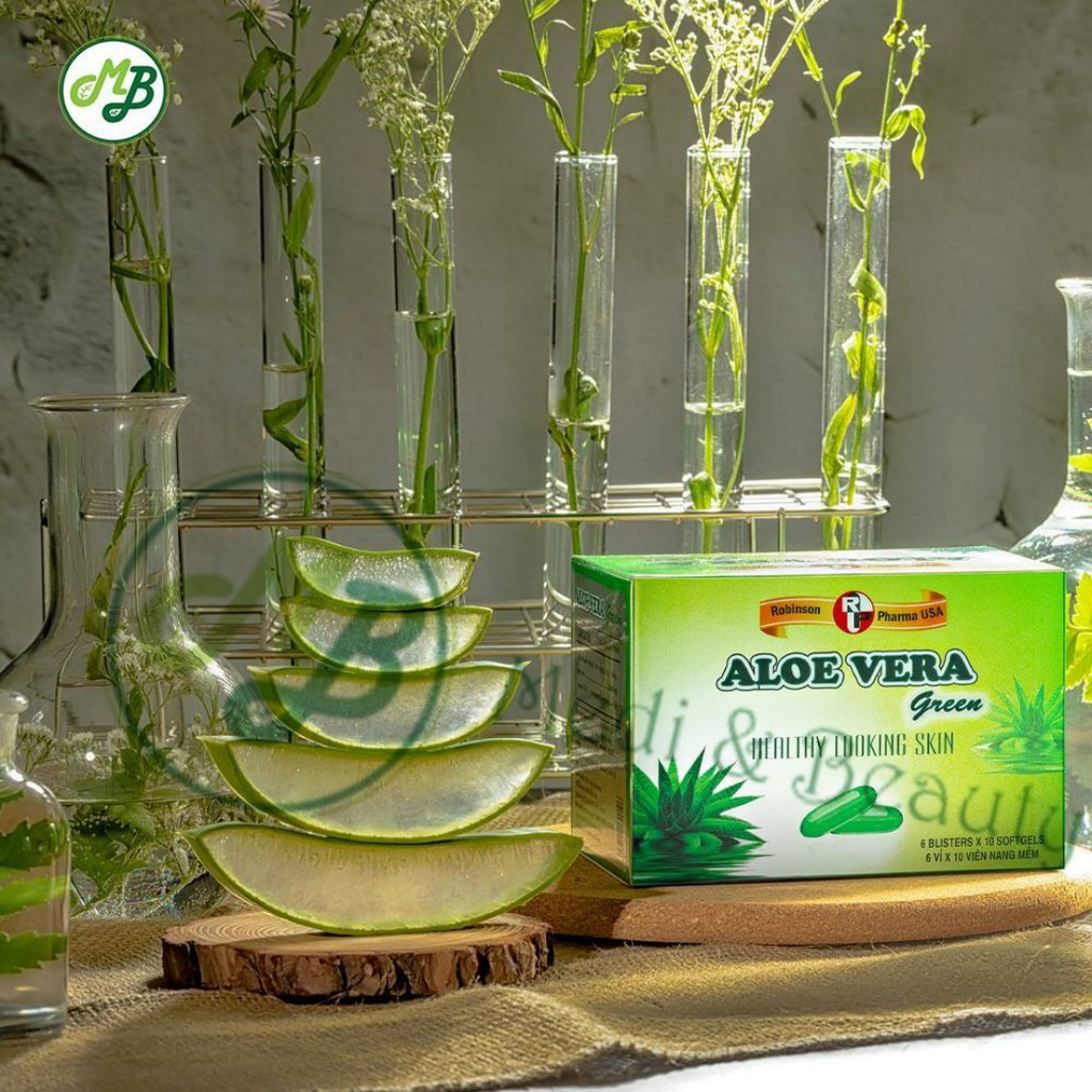 Combo 2 hộp Đẹp da, Thải độc, thanh nhiệt, dưỡng ẩm Aloe Vera Green tặng 1 hộp bổ não 30 viên