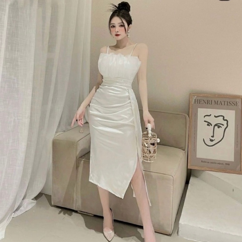 Đầm body 2 dây váy nữ trắng đi tiệc đi chơi dạo phố phong cách trẻ trung hách dáng HN0098