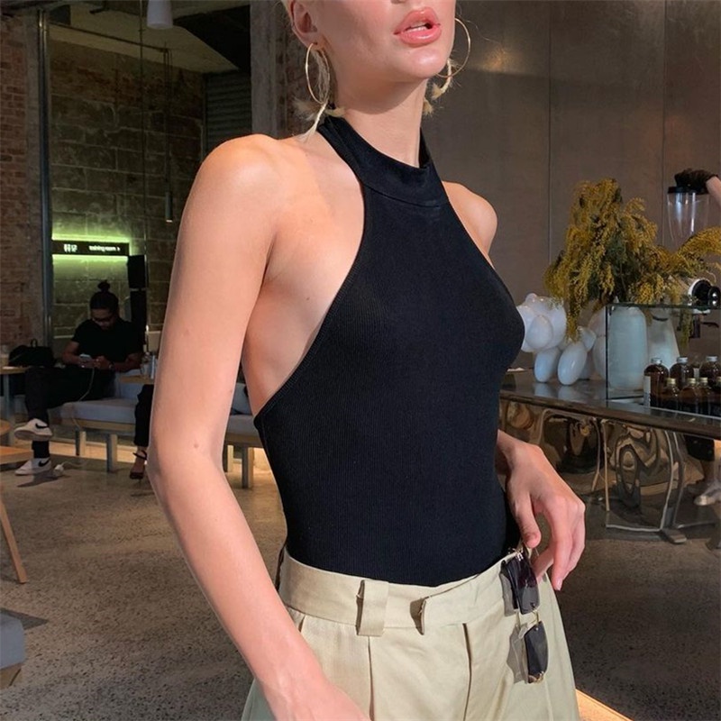 Jumpsuit Sát Nách Hở Lưng Màu Trơn Gợi Cảm Cho Nữ L0319
