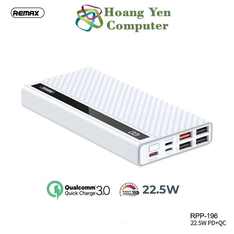 Sạc Dự Phòng Remax RPP-196 20000Mah (Sạc Nhanh QC3.0 18W, 22.5W, PD 18W, VOOC 2.0) - BH 1 Năm