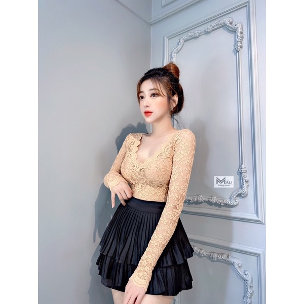 Áo ren cổ V dài tay