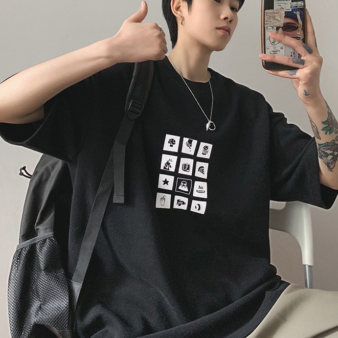 Áo thun ngắn tay dáng rộng in hình mới phong cách hàn quốc dành cho nam