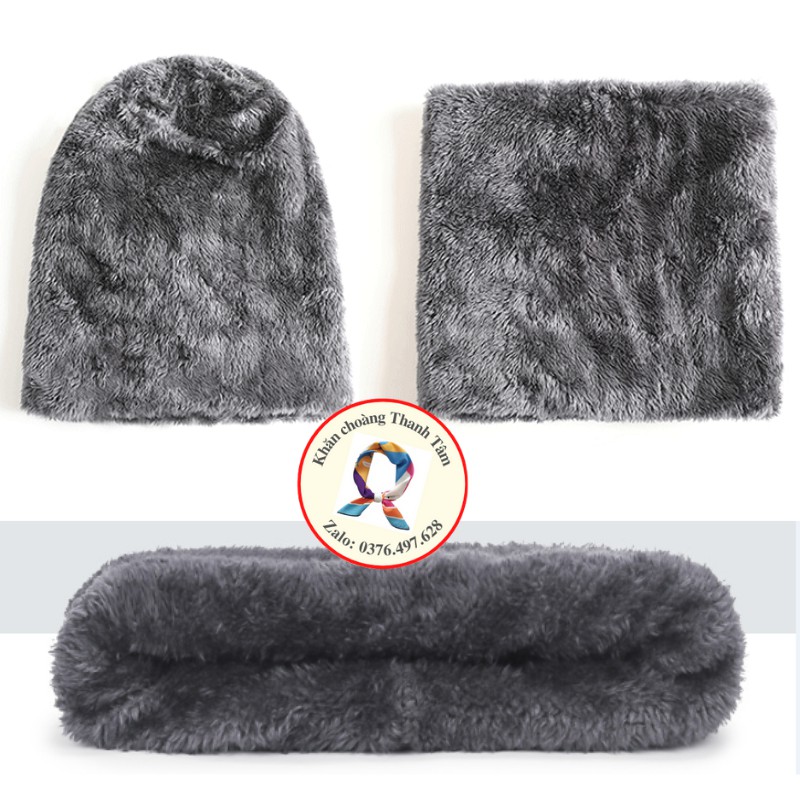 COMBO Mũ len trùm đầu kèm khăn ống choàng cổ bên trong lót lông giữ ấm mùa đông cao cấp
