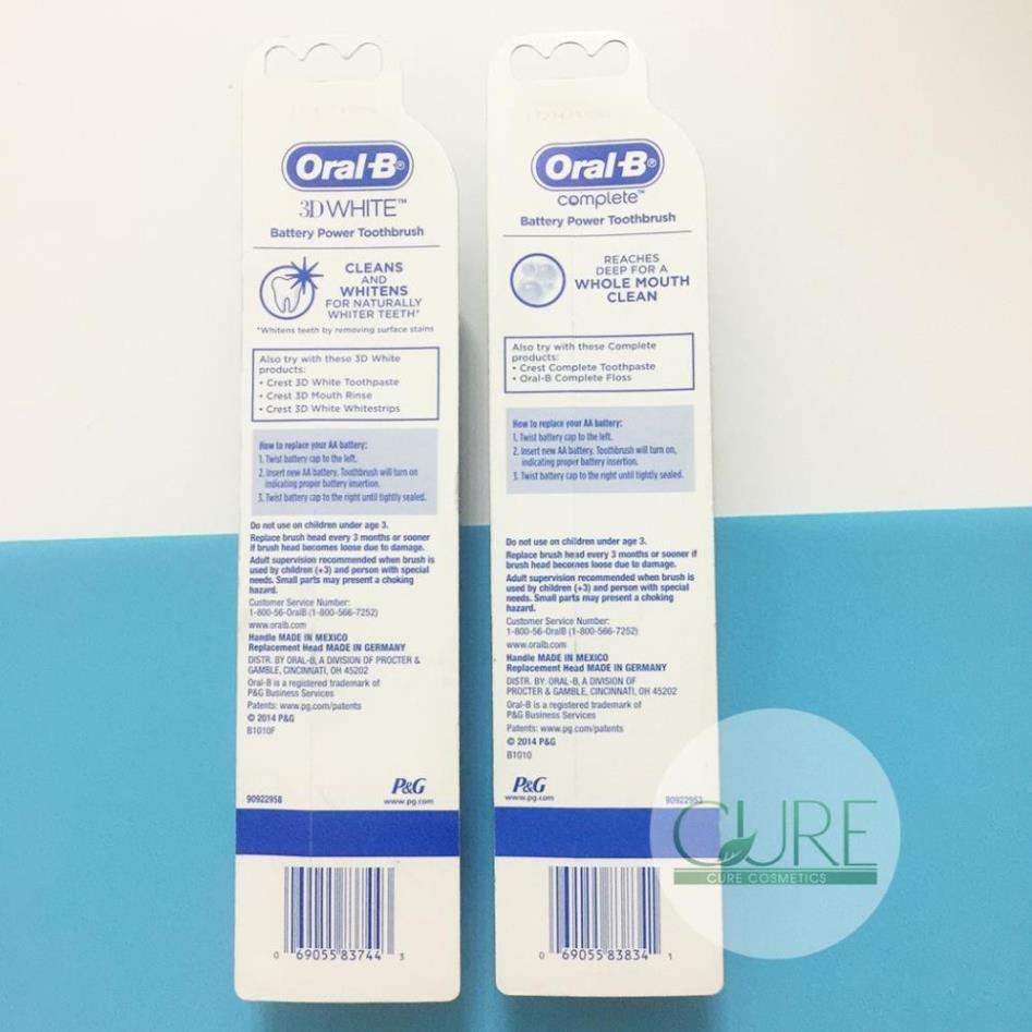 Bàn chải điện (bàn chải pin) Oral B 3D White Action chạy pin AA của Mỹ- làm sạch sâu đến từng kẽ răng