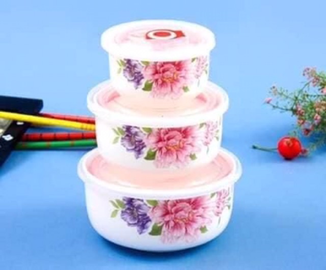 Bộ 3 bát sứ có nắp hút chân không( loại không tai)