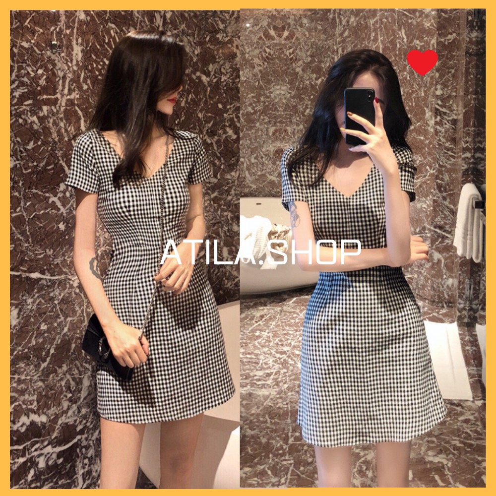 Đầm nữ , đầm kẻ caro nữ siêu xinh , váy dáng ôm phiên bản mới của Hàn Quốc ATILA.SHOP