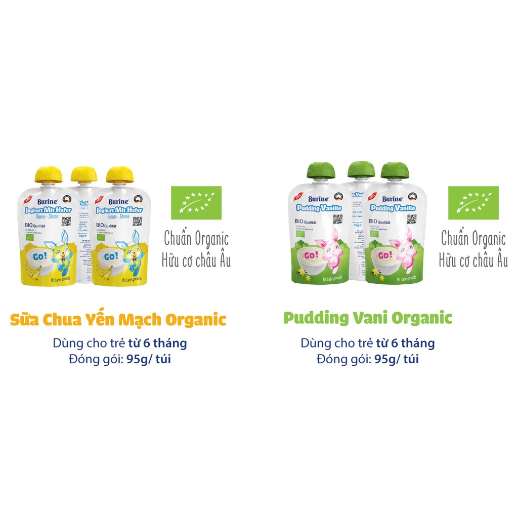 Túi Pudding vị vani / Sữa chua yến mạch vị chuối chanh Burine 95g Oganic