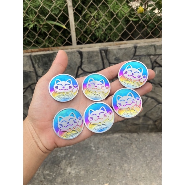 Tem titan mèo thần tài (có sẵn keo 3M) đường kính 2cm 3cm 4cm 6cm