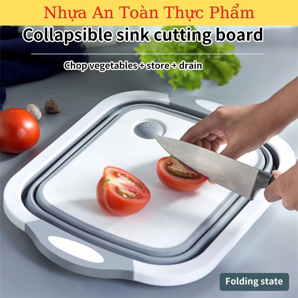 Thau Chậu Rửa Gấp Gọn Kiêm Thớt Thái Rổ Đựng Đa Năng Tiết Kiệm Diện Tích