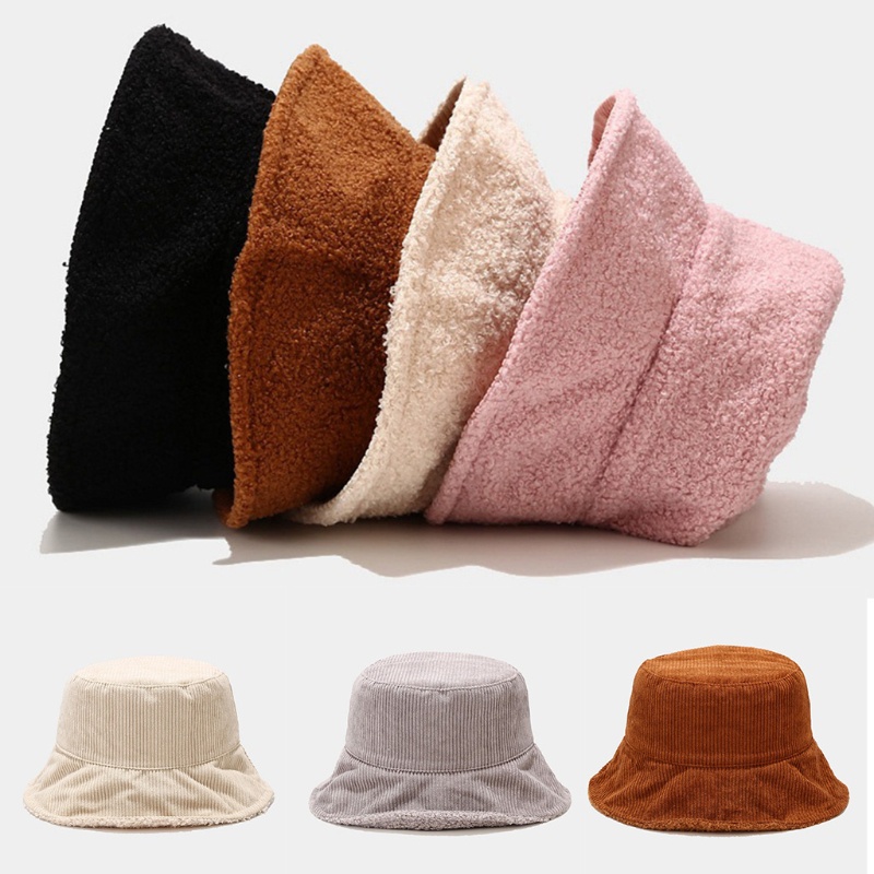 Mũ xô vải nhung hai mặt màu sắc giản đơn phong cách mùa đông hợp thời trang dành cho nữ
