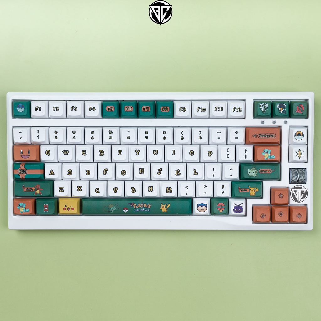 Keycap POKEMON xanh lá 128 nút bàn phím cơ Thick PBT XDA Profile