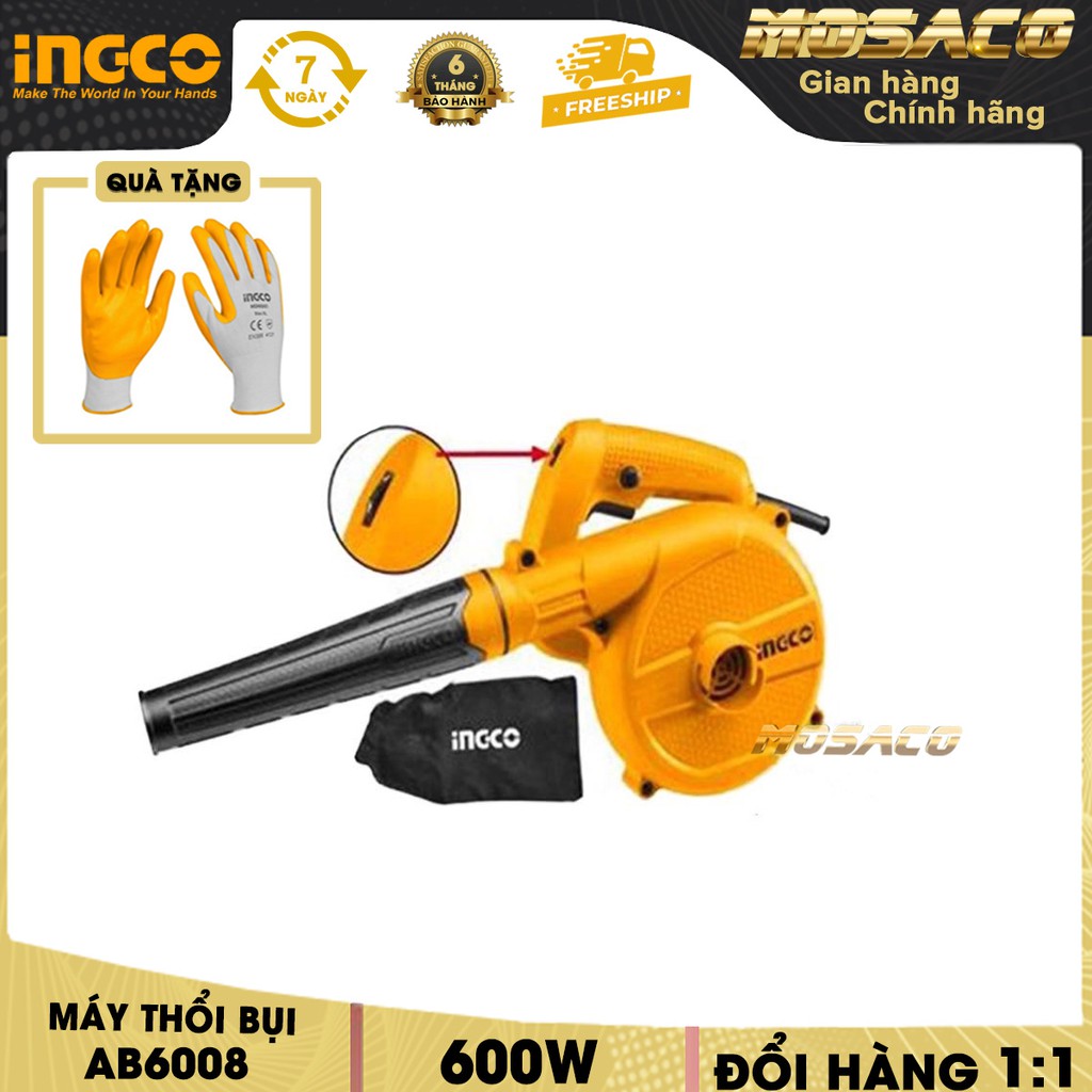 Máy hút bụi INGCO AB6008 600W. Máy hút bụi cầm tay điện áp 220V-240V~50Hz tốc độ 0-16000-MOSACO