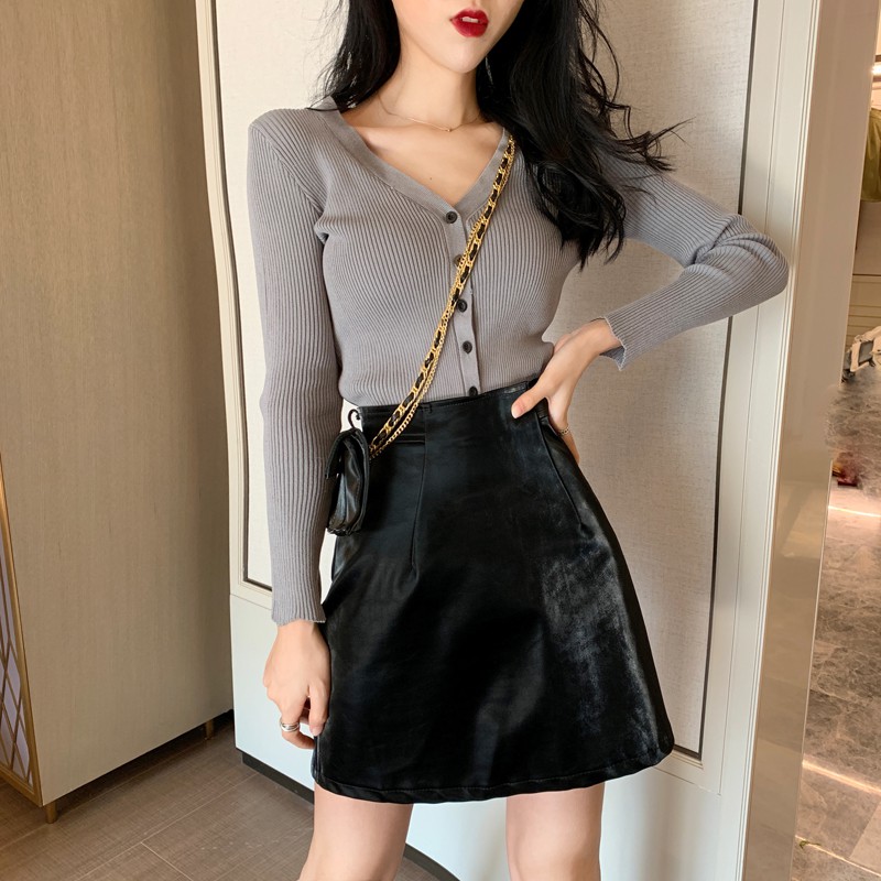 (SẴN ĐEN) CHÂN VÁY DA LƯNG CAO NỮ ULZZANG (TẶNG KÈM TÚI ĐEO LƯNG) | BigBuy360 - bigbuy360.vn