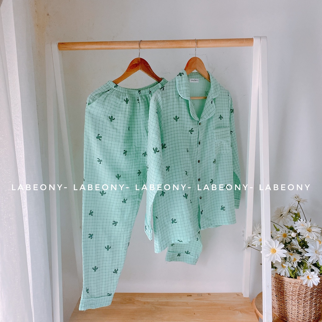 PYJAMA MUSLIN nữ đồ mặc nhà ngắn, dài XƯƠNG RỒNG cao cấp Labeony