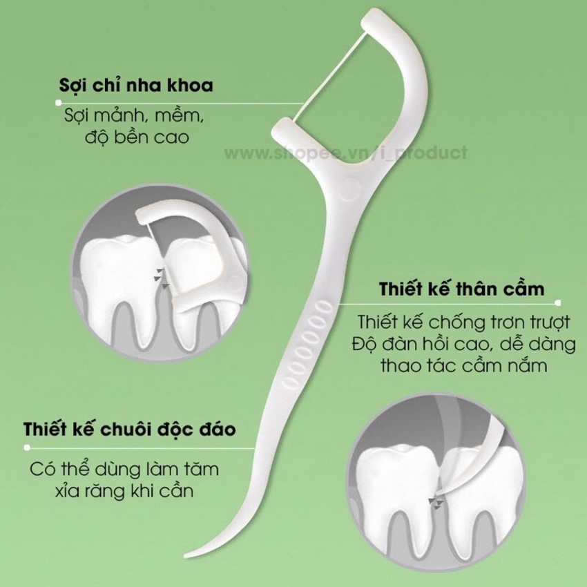 Chỉ nha khoa hộp 50 chiếc tăm chỉ nha khoa tiệt trùng sợi chỉ mảnh xanh lá siêu tiết kiệm GALA HOME